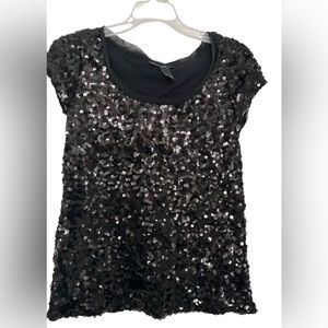International Concepts Women's Black Sequin Short Sleeve Eras Top Petite Small